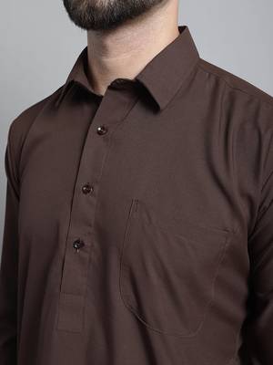 Classic chocolate brown cotton kurta pajama set 4