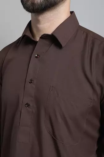 Classic chocolate brown cotton kurta pajama set