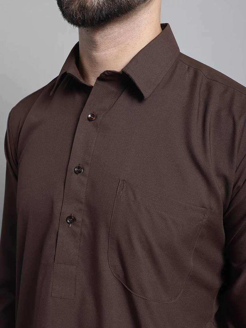 Classic chocolate brown cotton kurta pajama set