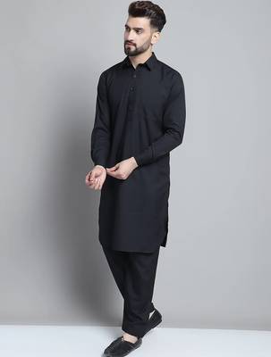 Classic black pure cotton kurta pajama set 4