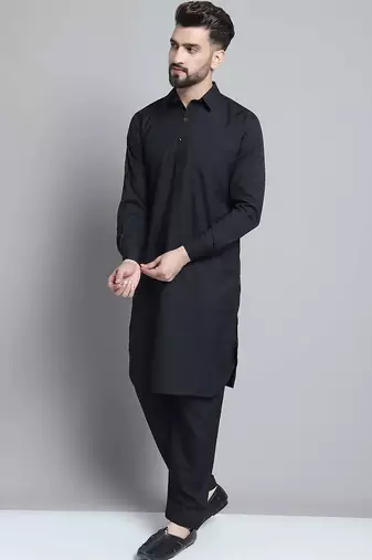 Classic black pure cotton kurta pajama set