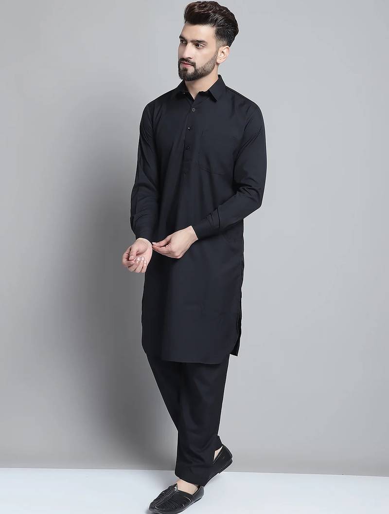 Classic black pure cotton kurta pajama set