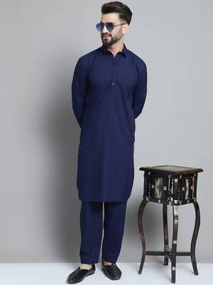 Classic navy blue pure cotton kurta pajama set 1
