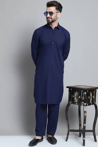 Classic navy blue pure cotton kurta pajama set