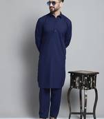 Classic navy blue pure cotton kurta pajama set