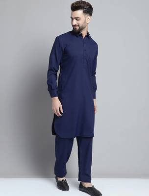 Classic navy blue pure cotton kurta pajama set 2
