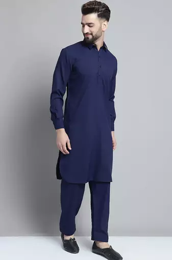 Classic navy blue pure cotton kurta pajama set