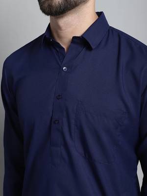 Classic navy blue pure cotton kurta pajama set 4