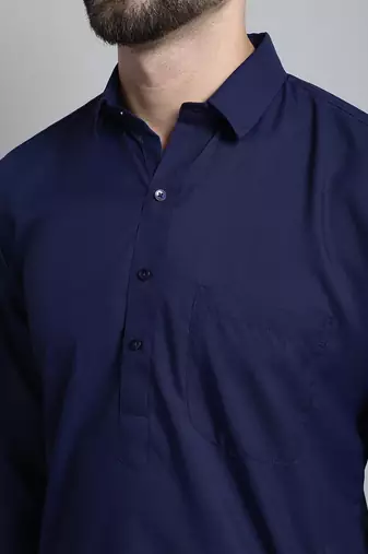 Classic navy blue pure cotton kurta pajama set