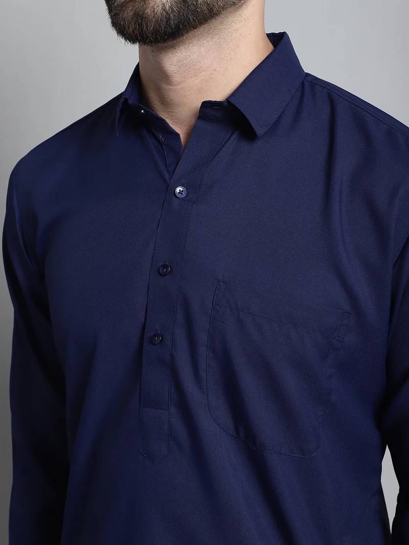 Classic navy blue pure cotton kurta pajama set