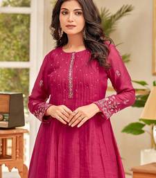 Floral Embroidered Thread Work Chanderi Cotton A-Line Kurta With Palazzos
