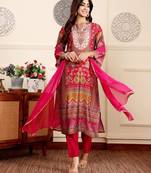 Ethnic Motifs Printed Gotta Patti Chanderi Kurta With Trousers And Dupatta