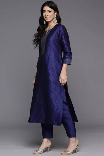 Woven Design Zari Kurta with Trousers & Dupatta
