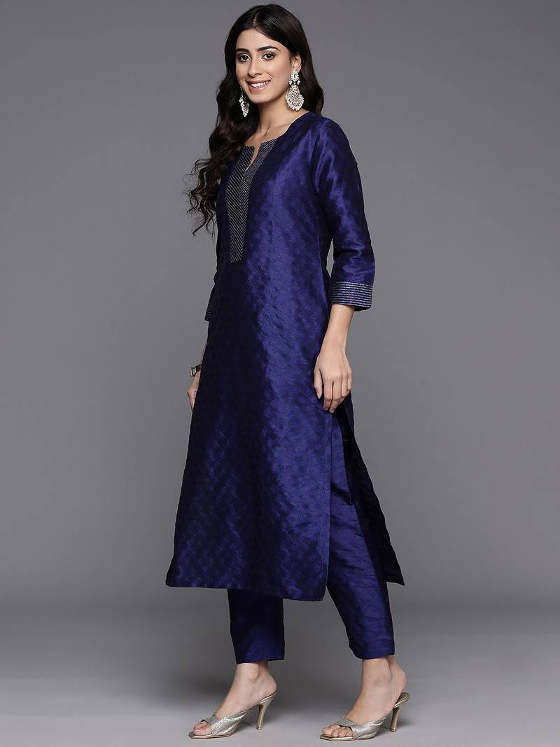 Woven Design Zari Kurta with Trousers & Dupatta