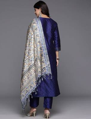 Woven Design Zari Kurta with Trousers & Dupatta 7