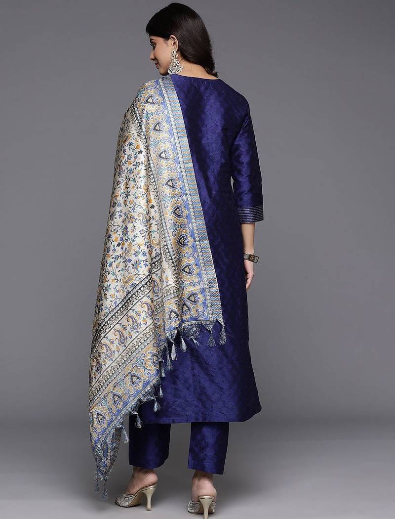 Woven Design Zari Kurta with Trousers & Dupatta