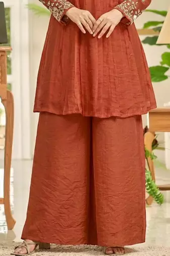 Women Ethnic Motifs Embroidered Pleated Thread Work Kurti with Palazzos