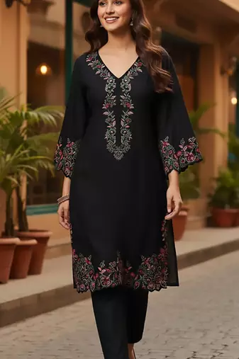 Women Embroidered V-Neck Pure Cotton Kurta Sets