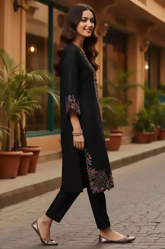 Women Embroidered V-Neck Pure Cotton Kurta Sets