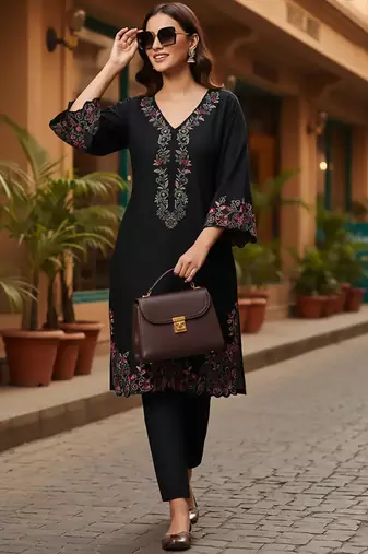 Women Embroidered V-Neck Pure Cotton Kurta Sets