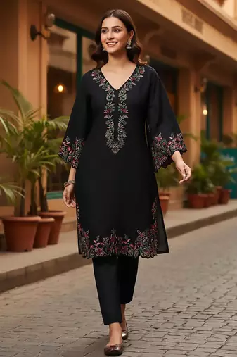 Women Embroidered V-Neck Pure Cotton Kurta Sets