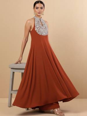 Women Ethnic Motifs Embroidered Panelled Georgette Kurta with Palazzos 1