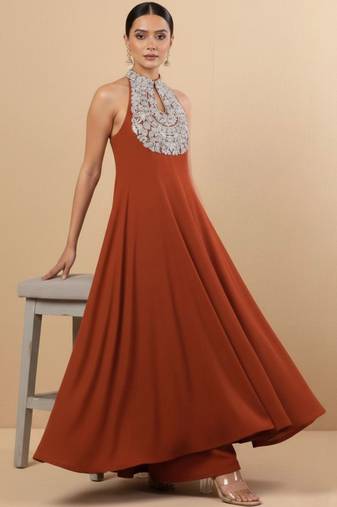 Women Ethnic Motifs Embroidered Panelled Georgette Kurta with Palazzos