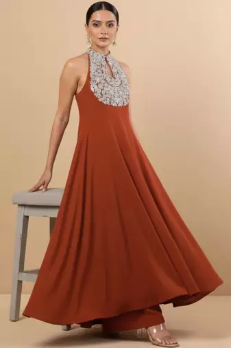 Women Ethnic Motifs Embroidered Panelled Georgette Kurta with Palazzos