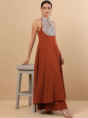 Women Ethnic Motifs Embroidered Panelled Georgette Kurta with Palazzos 3