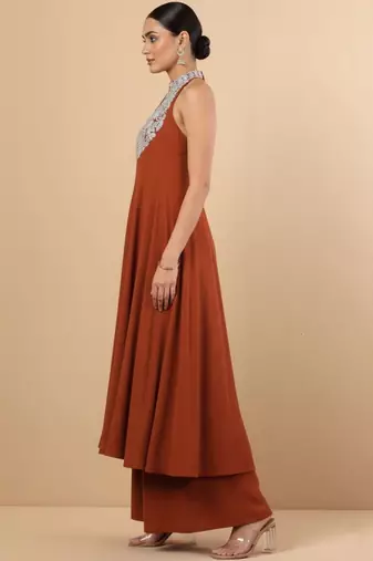 Women Ethnic Motifs Embroidered Panelled Georgette Kurta with Palazzos