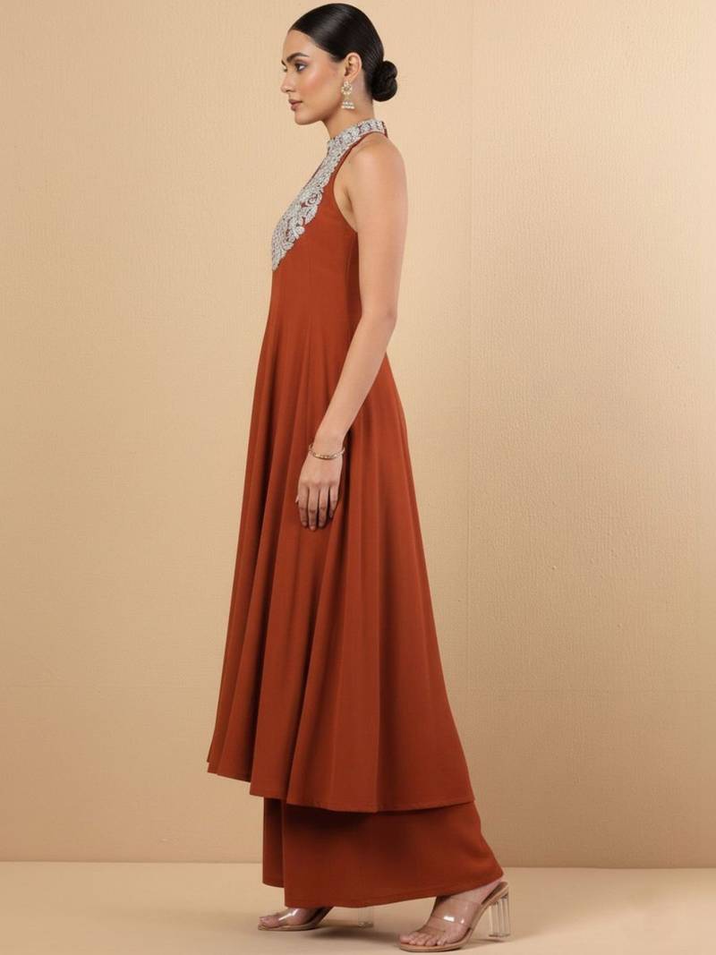 Women Ethnic Motifs Embroidered Panelled Georgette Kurta with Palazzos
