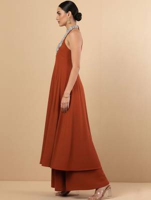 Women Ethnic Motifs Embroidered Panelled Georgette Kurta with Palazzos 7