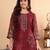 Floral Printed Sequinned Chanderi Straight Kurta with Trousers & Dupatta