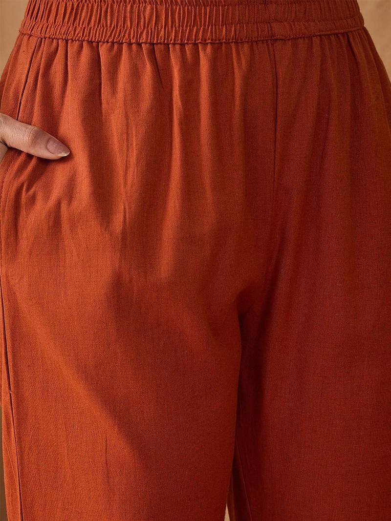 Yoke Design Pleated Thread Work V-Neck A-line Kurta With Trousers