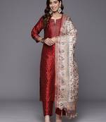 Maroon Zari Work textured Kurta with Trouser and Printed Dupatta