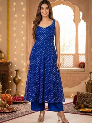 Women Leheriya Printed Empire Gotta Patti Kurta with Palazzos 1
