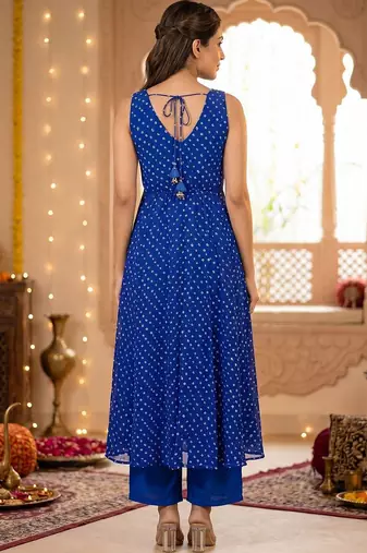 Women Leheriya Printed Empire Gotta Patti Kurta with Palazzos