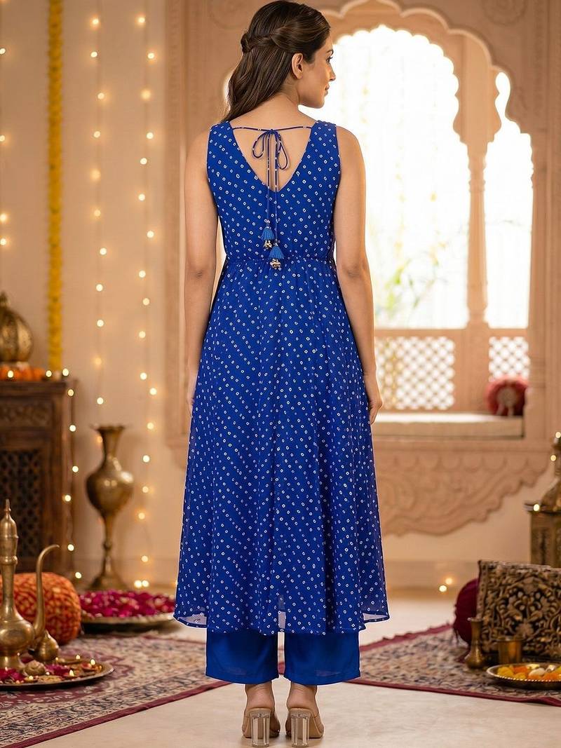 Women Leheriya Printed Empire Gotta Patti Kurta with Palazzos