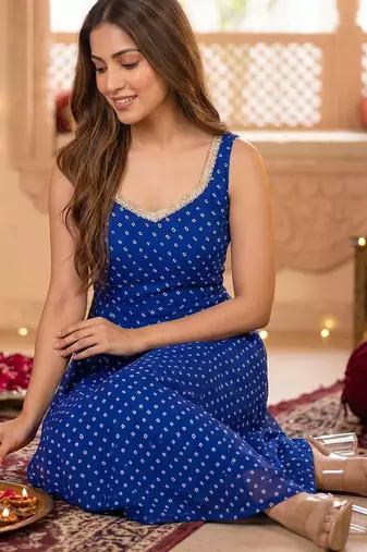 Women Leheriya Printed Empire Gotta Patti Kurta with Palazzos