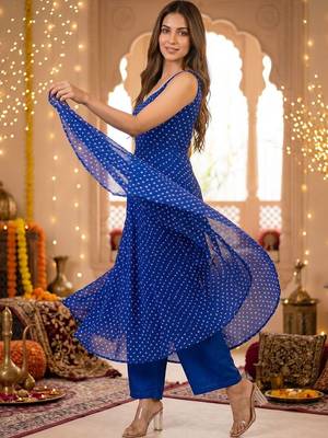 Women Leheriya Printed Empire Gotta Patti Kurta with Palazzos 6
