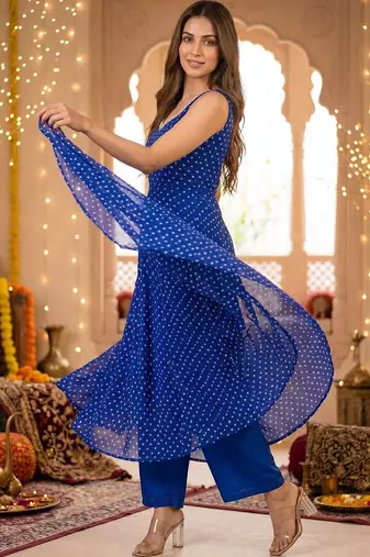 Women Leheriya Printed Empire Gotta Patti Kurta with Palazzos