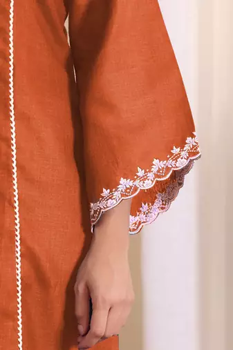 V-Neck Embroidered Thread Work Straight Kurta With Trousers