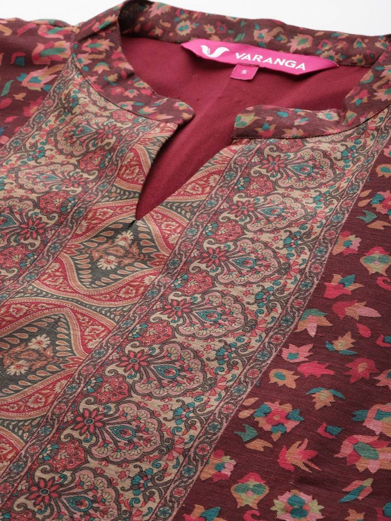 Women Floral Printed Regular Chanderi Silk Kurta with Trousers & With Dupatta