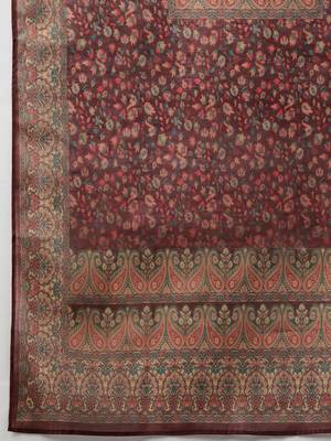 Women Floral Printed Regular Chanderi Silk Kurta with Trousers & With Dupatta 4