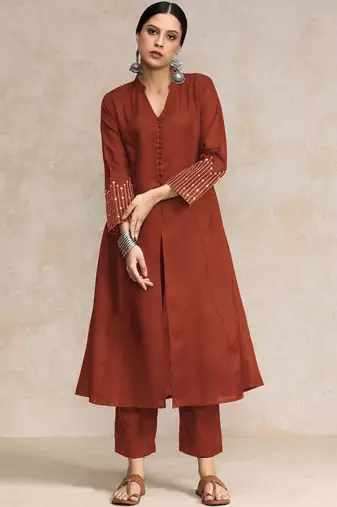 Women Panelled Sequinned Kurta with Trousers