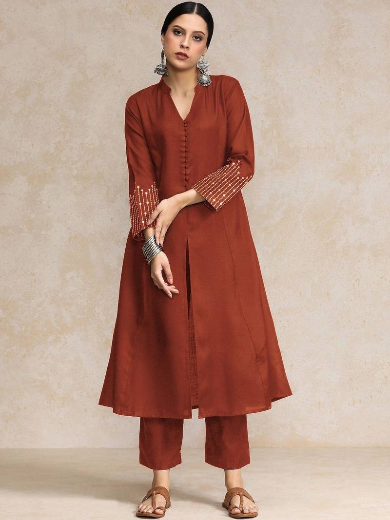 Women Panelled Sequinned Kurta with Trousers
