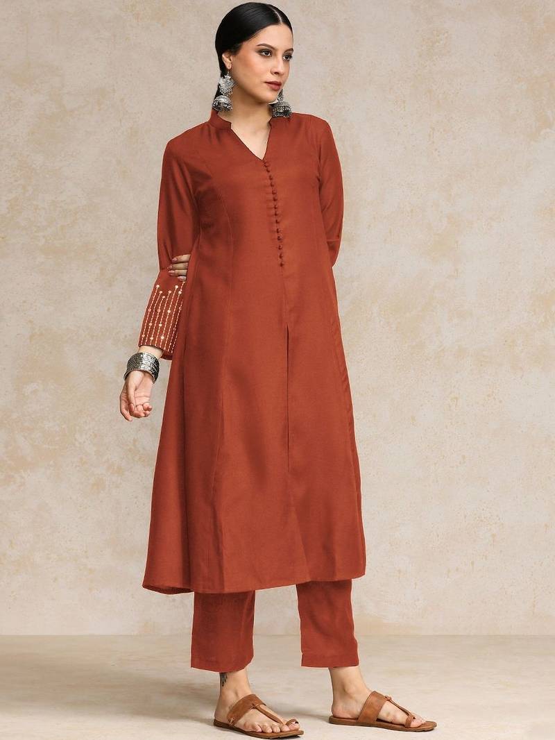 Women Panelled Sequinned Kurta with Trousers