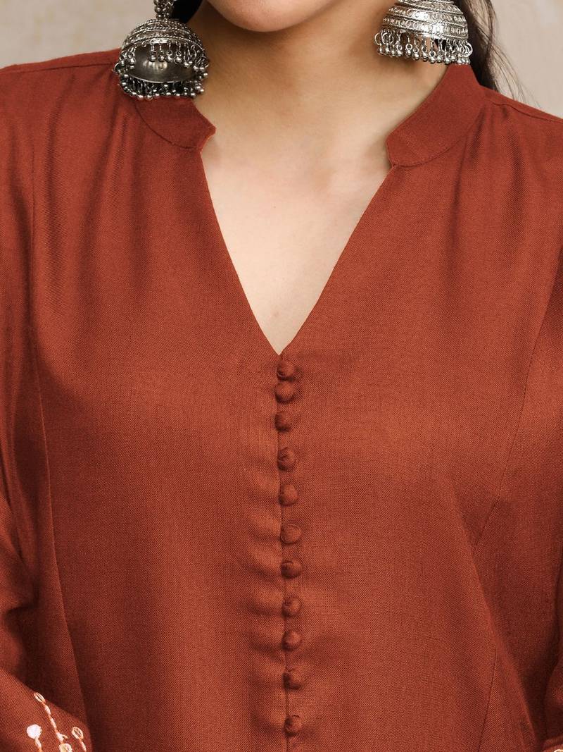 Women Panelled Sequinned Kurta with Trousers