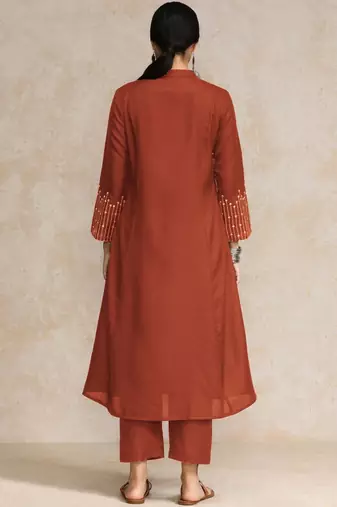 Women Panelled Sequinned Kurta with Trousers