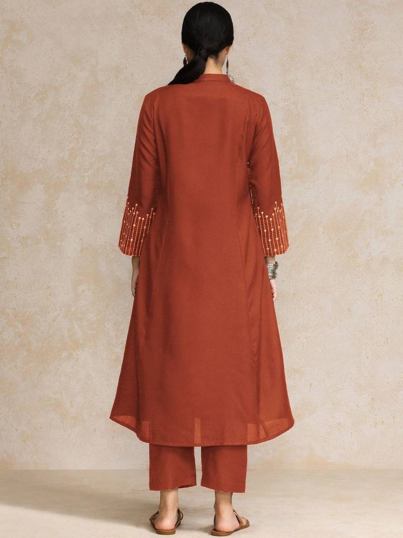 Women Panelled Sequinned Kurta with Trousers